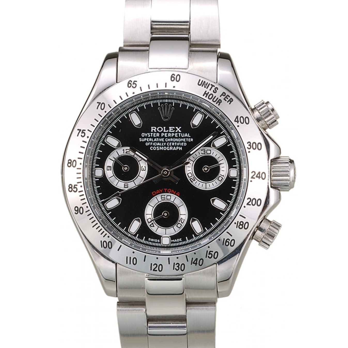Lady Stainless Case Dial Tachymeter Rolex Black Steel Daytona 0715